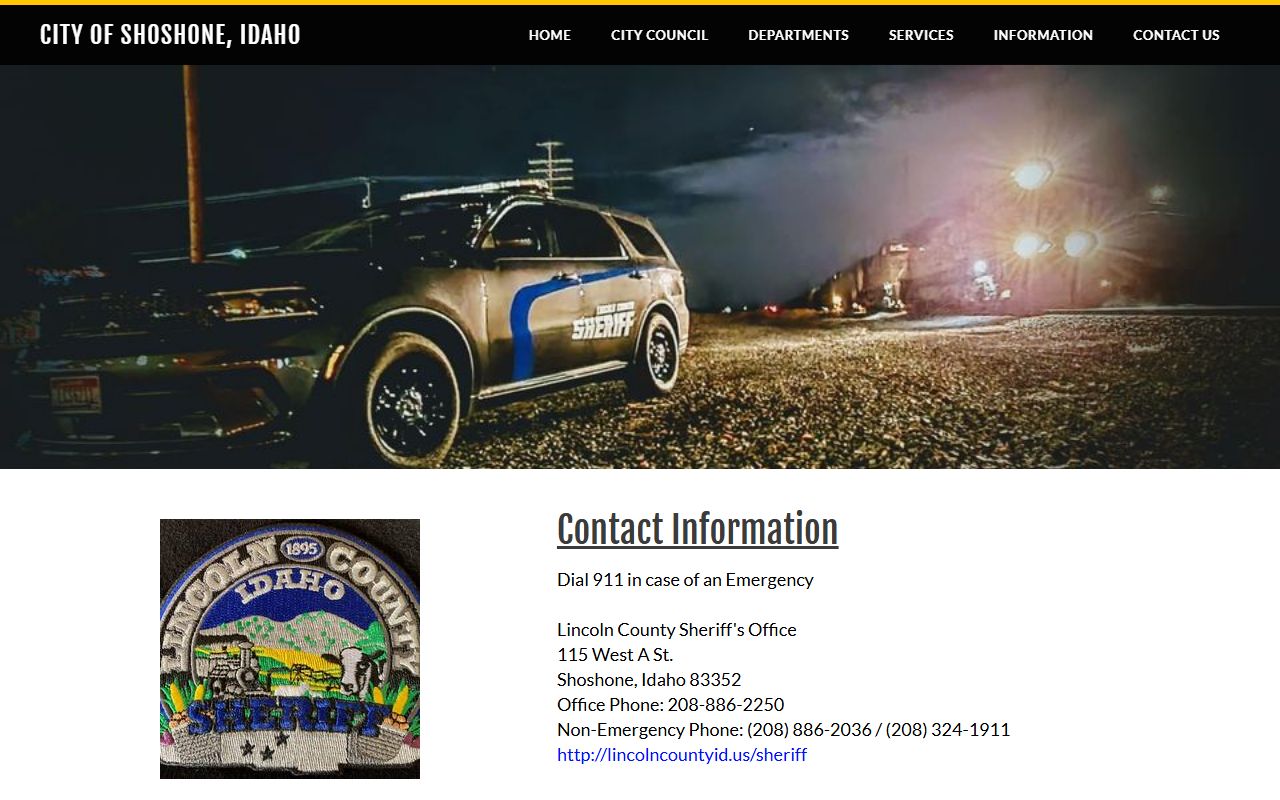 Shoshone police page routing Lincoln County inmate custody contact to the sheriff