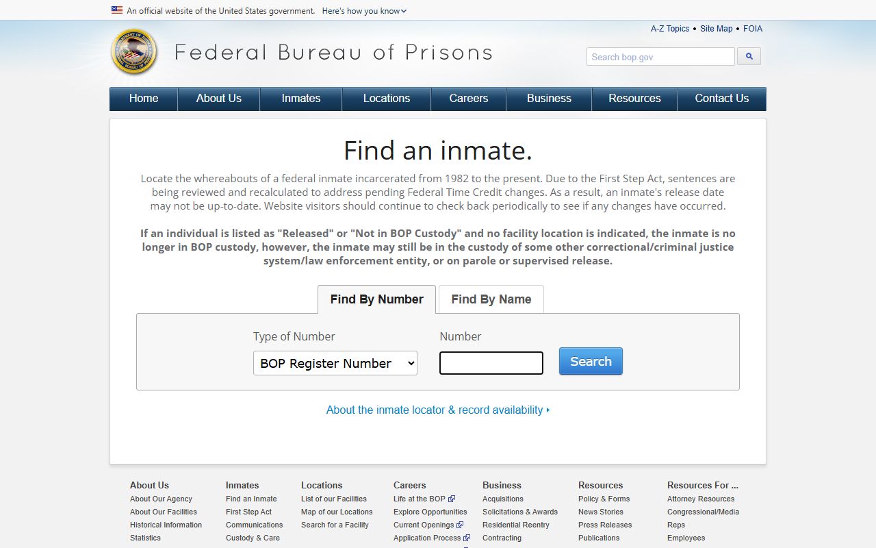 BOP inmate locator for federal custody after a Lincoln County arrest