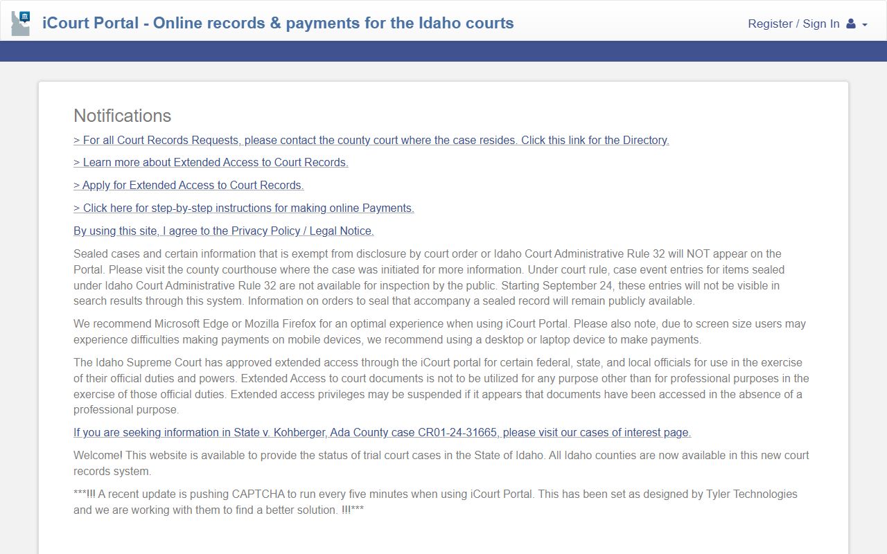 Idaho iCourt portal for Lincoln County court records after jail arrest