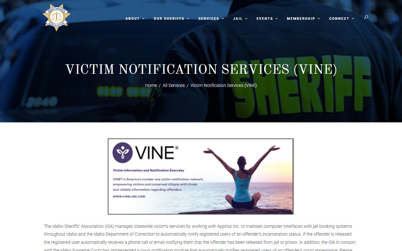 Lincoln County inmate population notifications through Idaho VINE