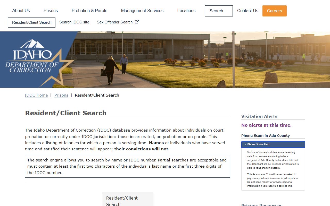 Lincoln County inmate population lookup through IDOC Resident Client Search